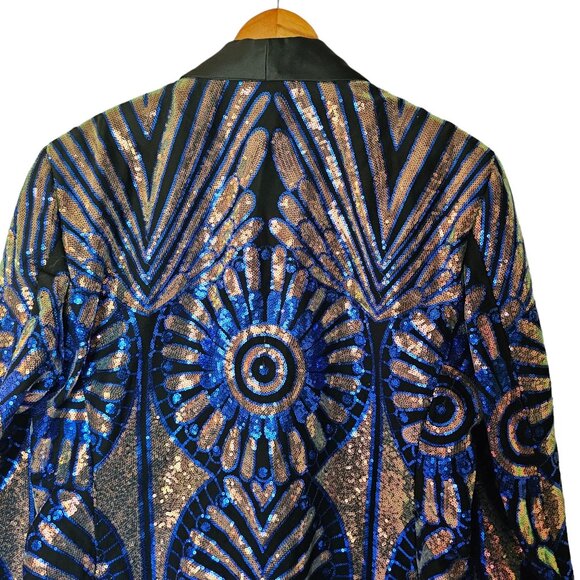 BARABAS Men's Sequin Geometric Pattern Black Blue Blazer 46 2XL New With tags - Picture 12 of 14